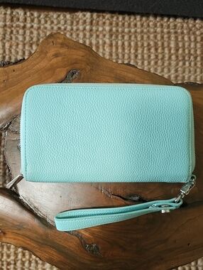 Aqua Leather Wristlet Wallet